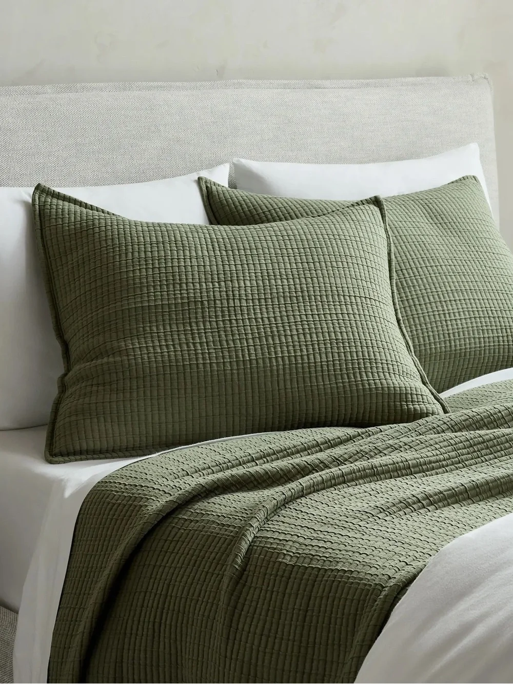 NEW Quince QUEEN Olive Organic Luxe Honeycomb Duvet Cover Set $119